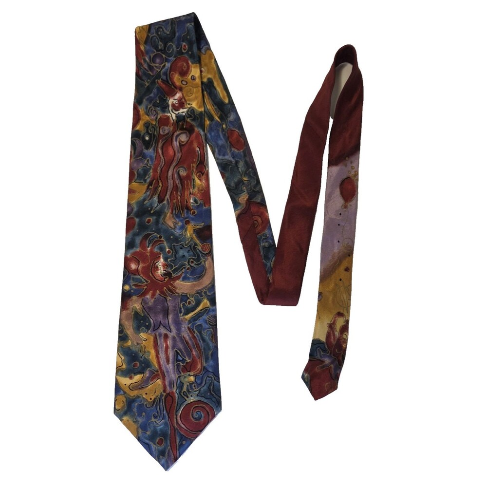 Grace Newberger Watercolor Inspired Vintage Mardis Gras Theme Mens Silk Tie NOLA